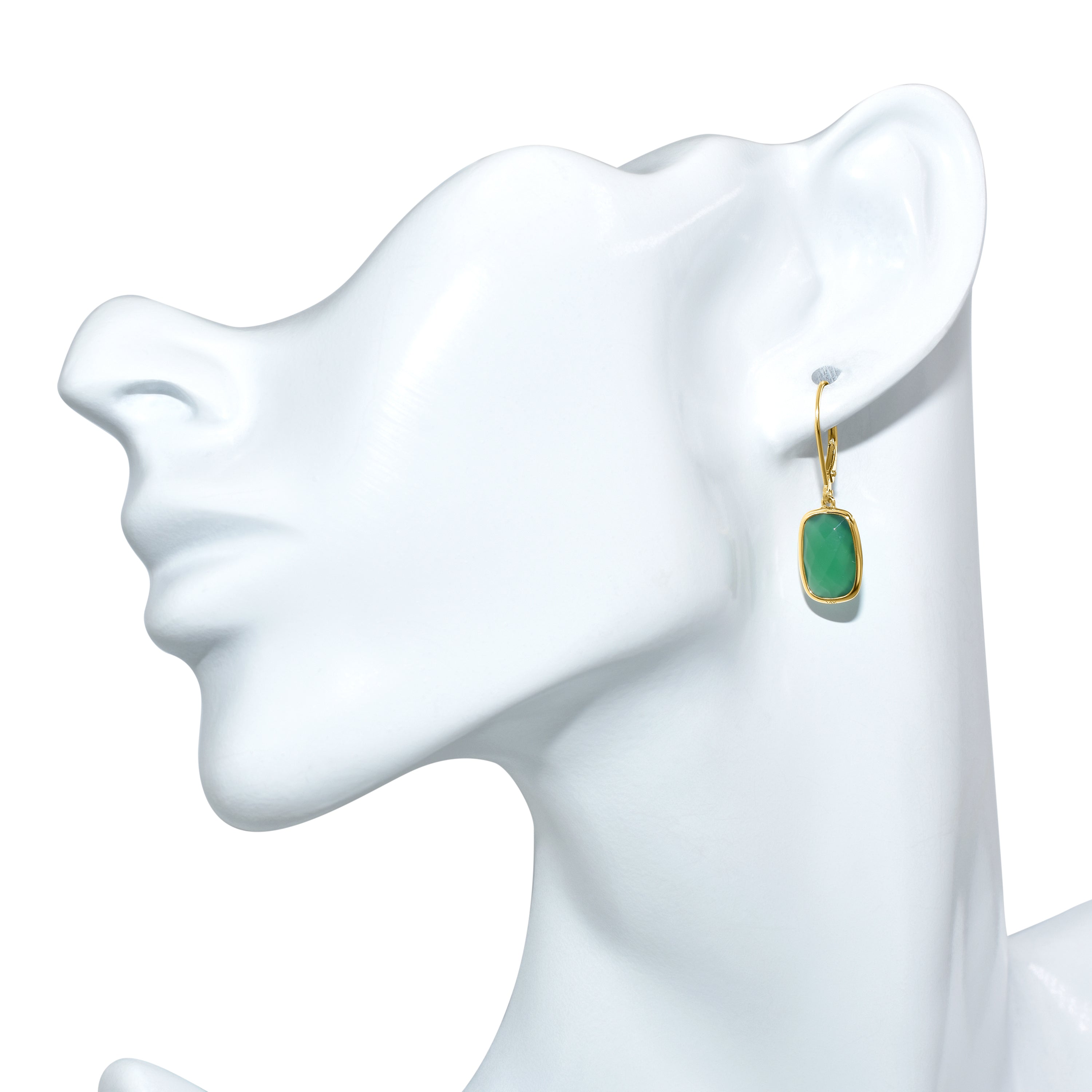 14k Green Onyx Cushion Leverback Earring