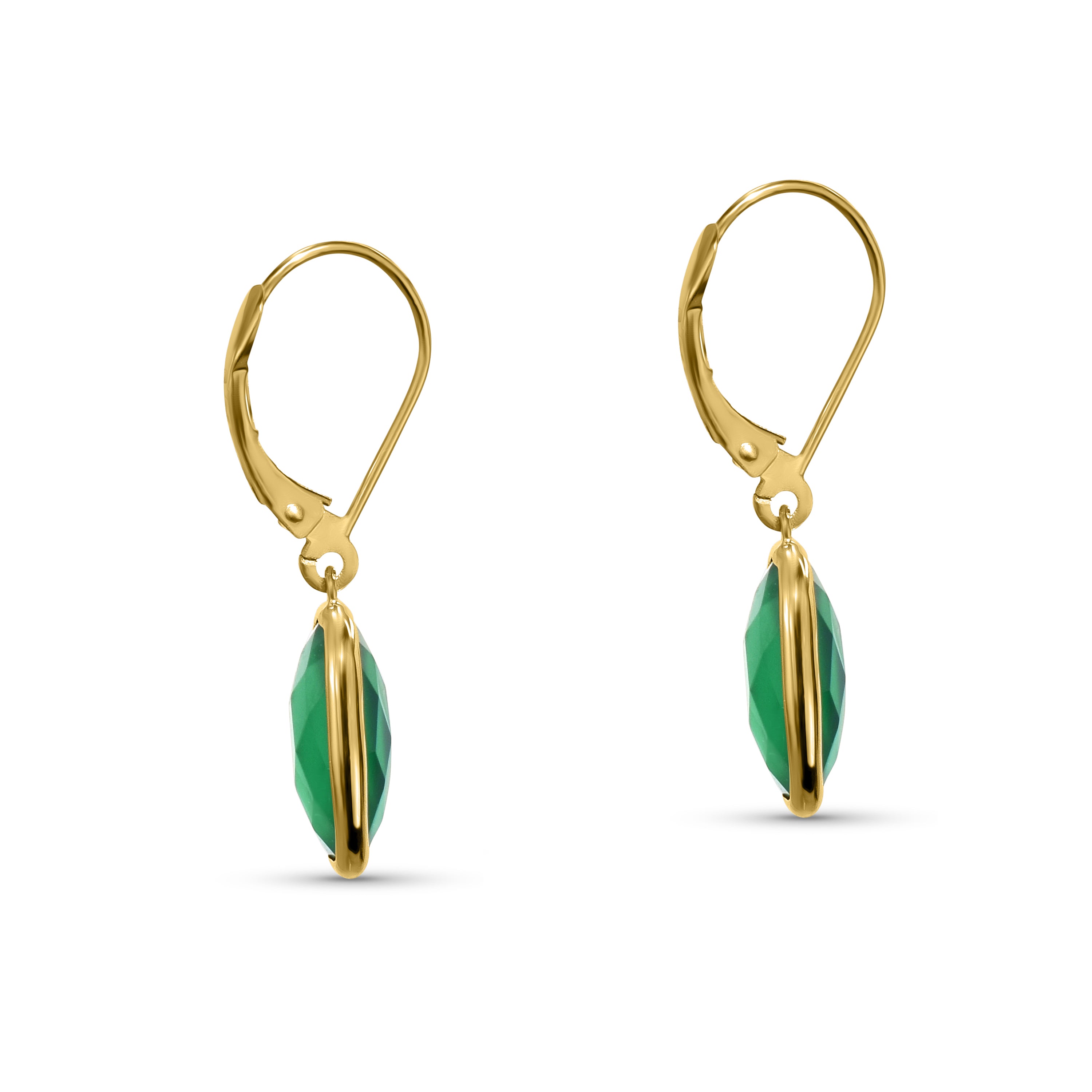 14k Green Onyx Cushion Leverback Earring