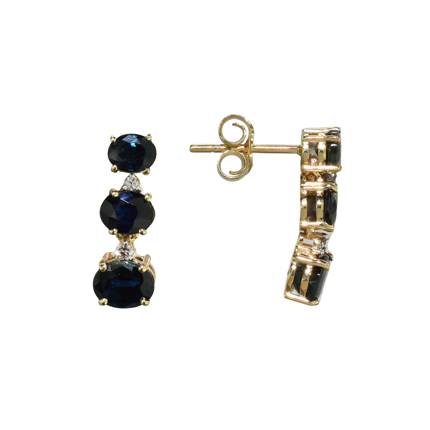 14k Sapphire Round Diamond Earring