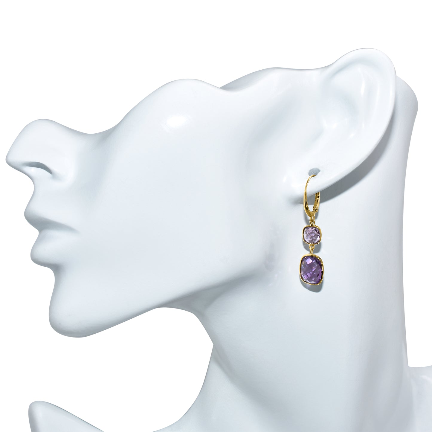 14k Amethyst Cushion Bezel Round Leverback Earrings