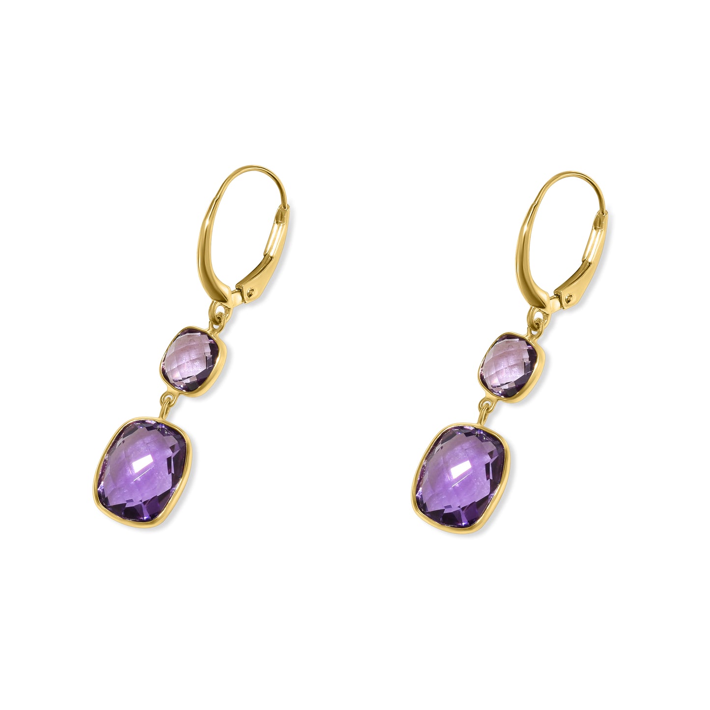 14k Amethyst Cushion Bezel Round Leverback Earrings
