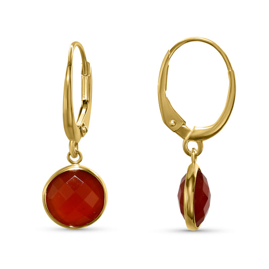 14k Carnelian Bezel Round Leverback Earrings