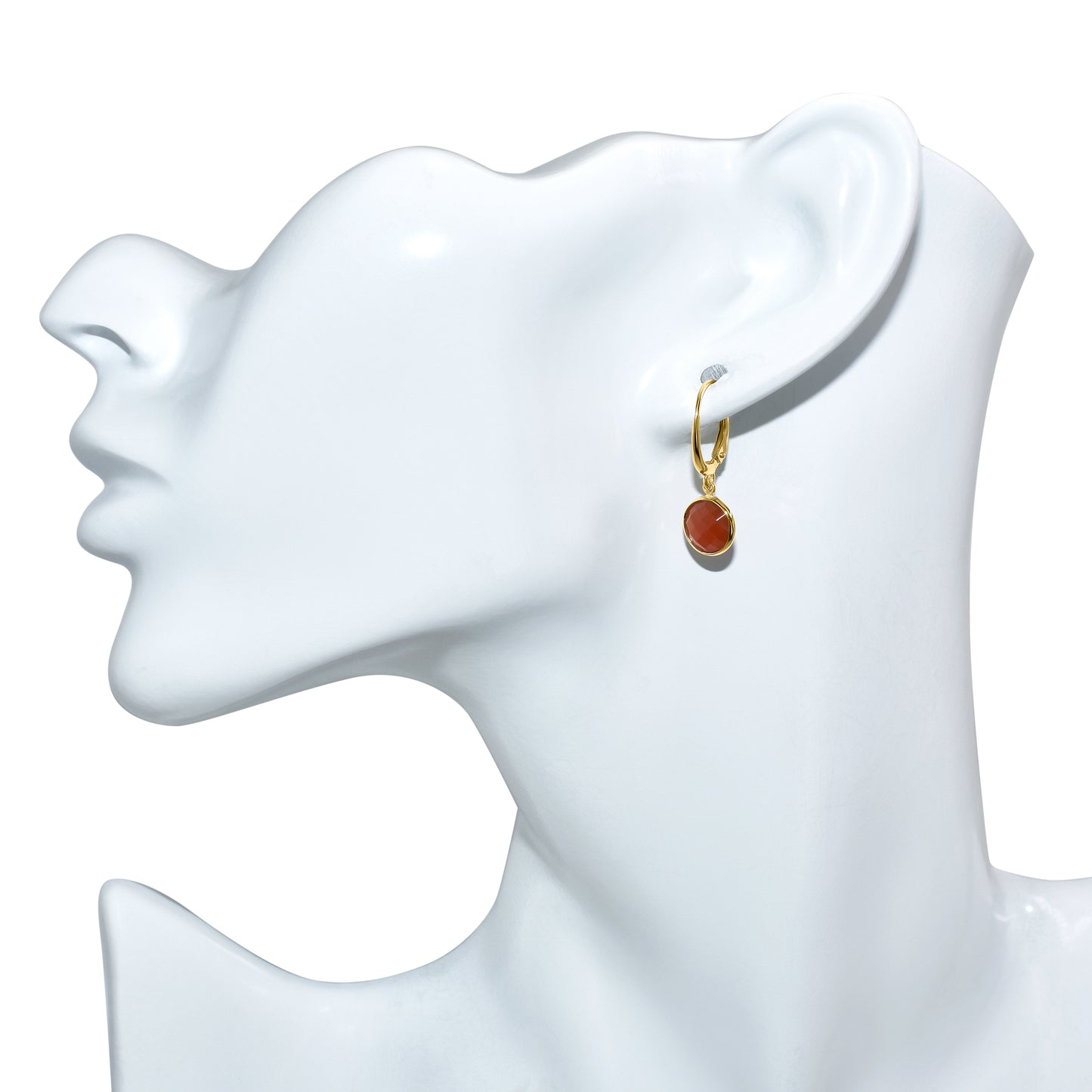 14k Carnelian Bezel Round Leverback Earrings