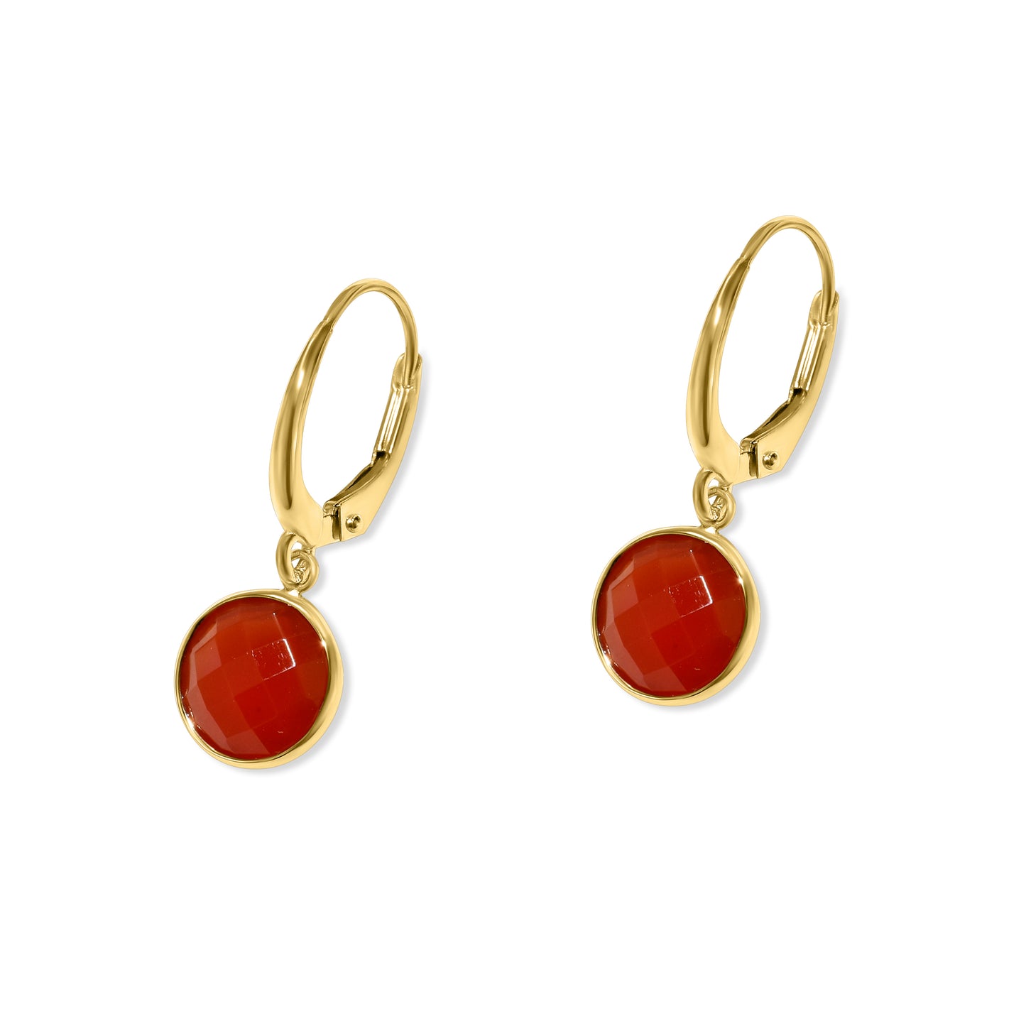 14k Carnelian Bezel Round Leverback Earrings