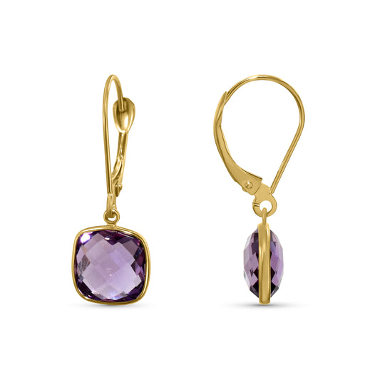 14k Amethyst Cushion Leverback Earring