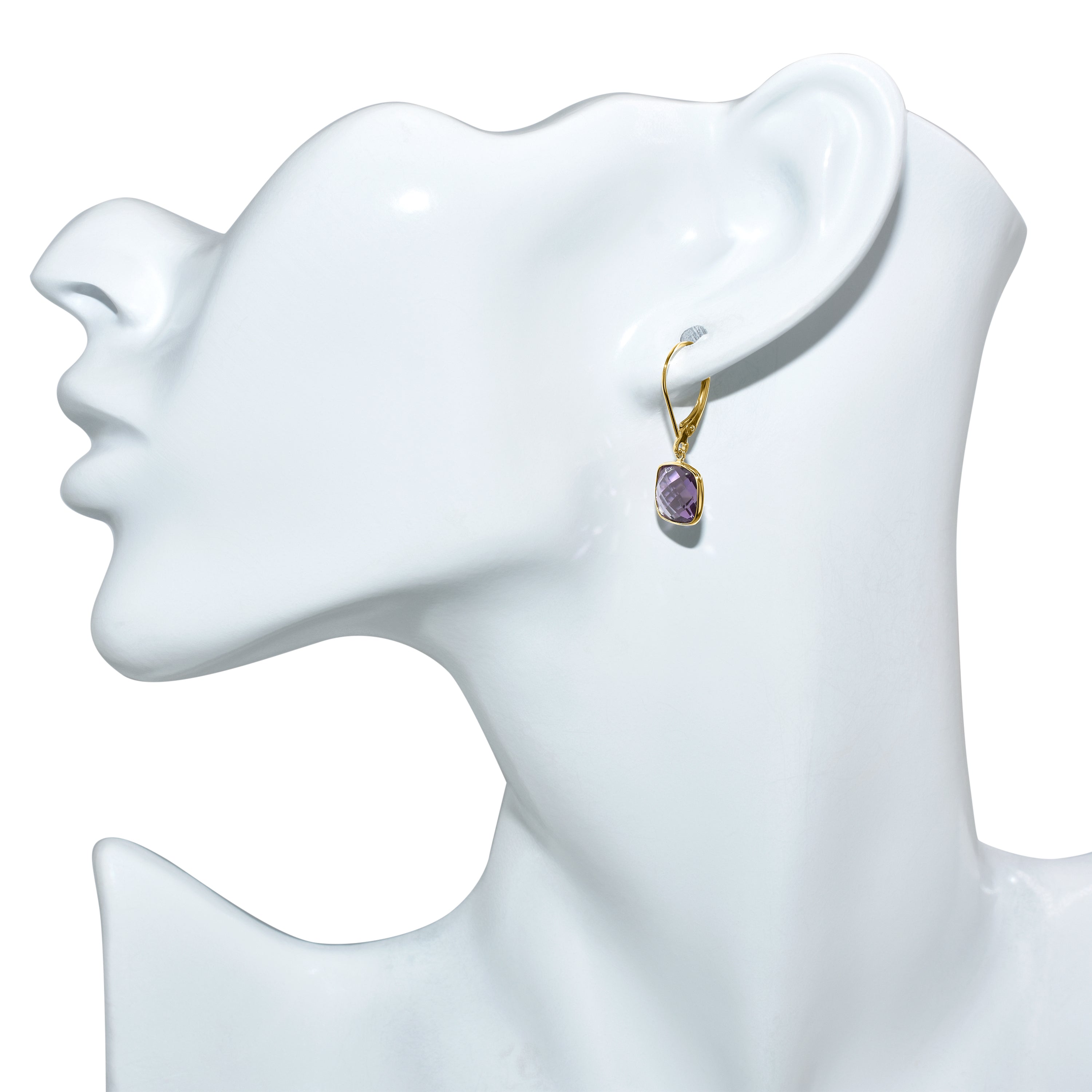 14k Amethyst Cushion Leverback Earring