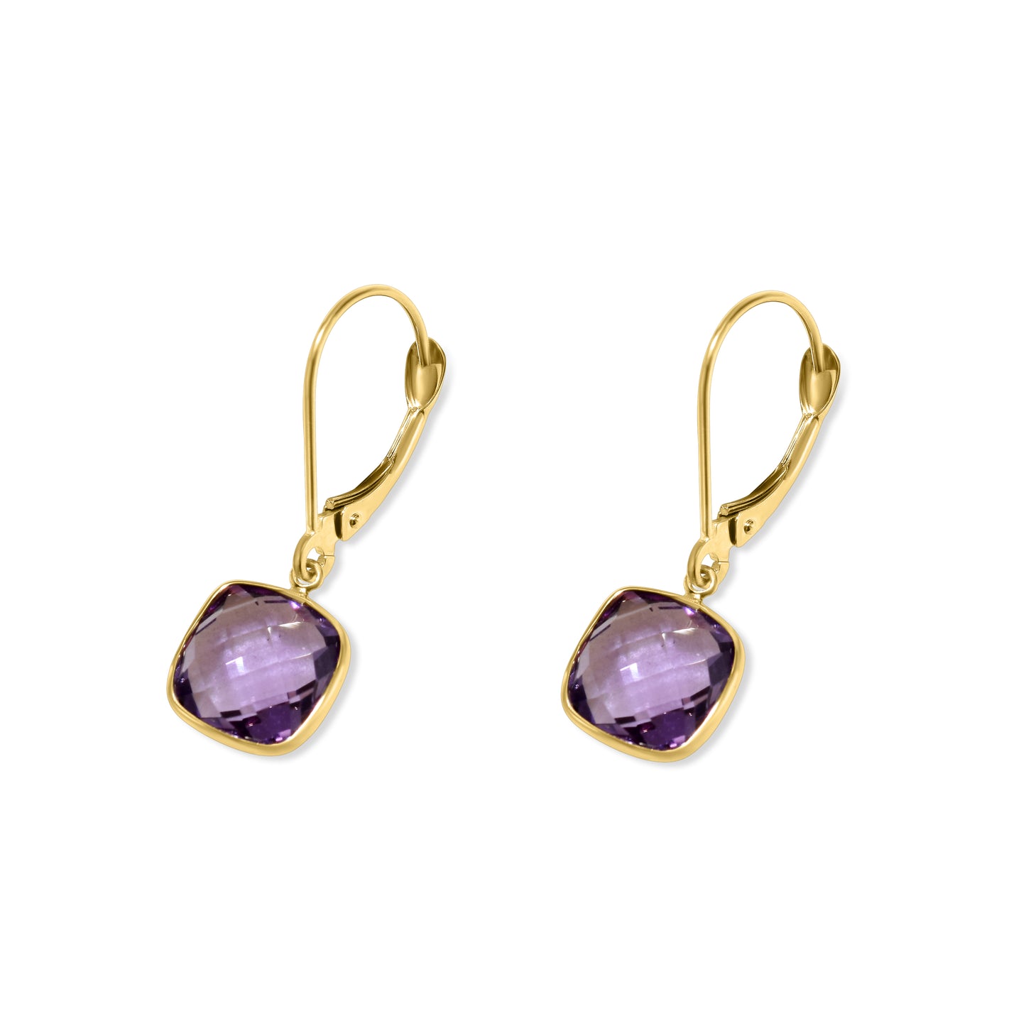 14k Amethyst Cushion Leverback Earring