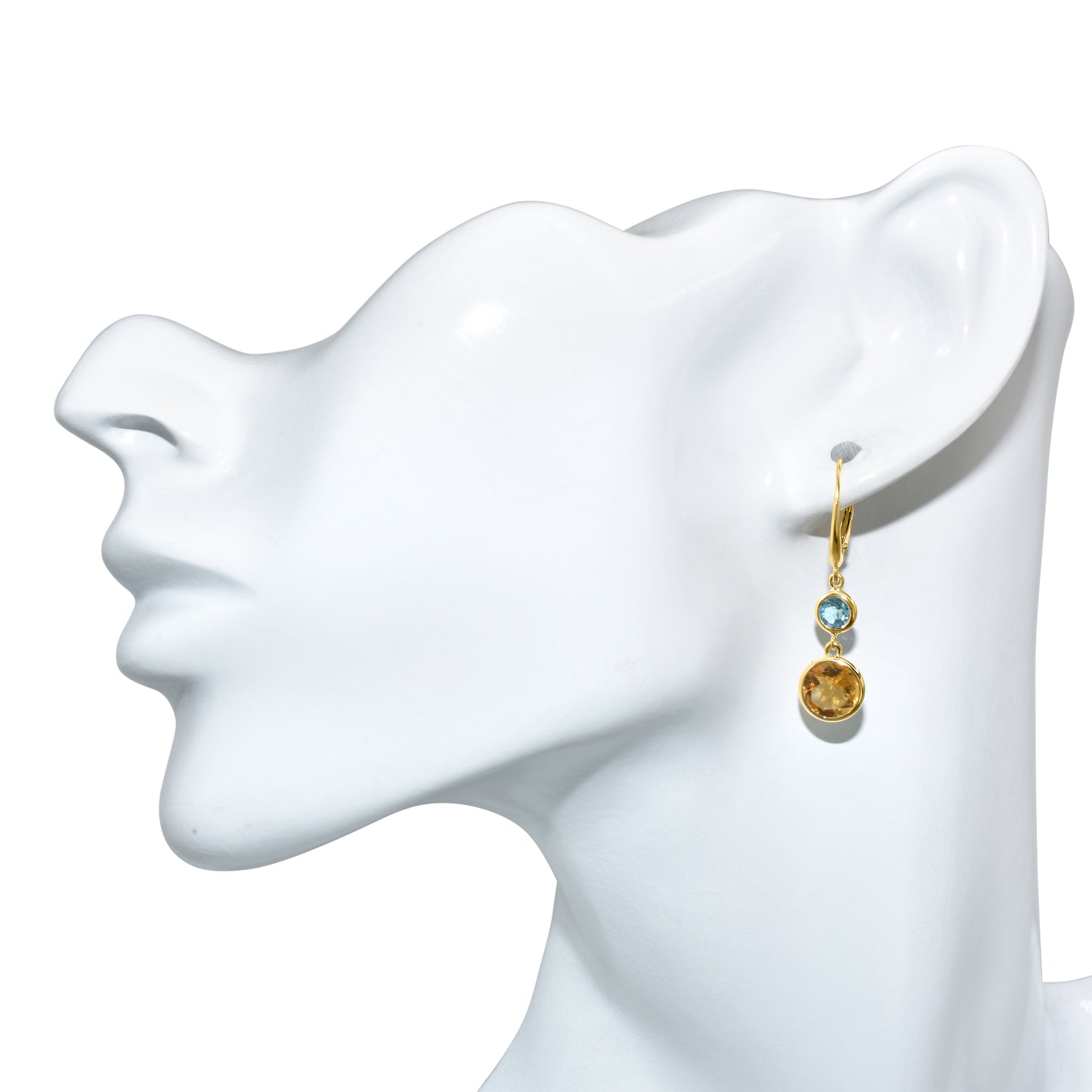 14k Swiss Blue Topaz Citrine Round Leverback Earring