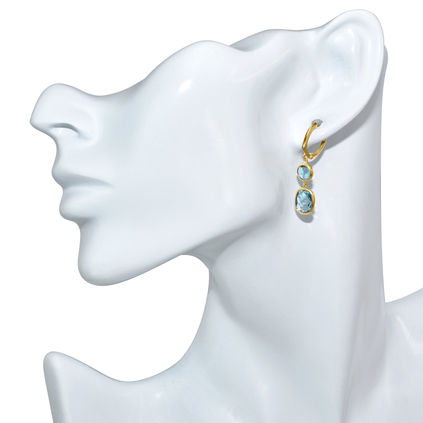 14k Swiss Blue Topaz Bezel Hoop Earring