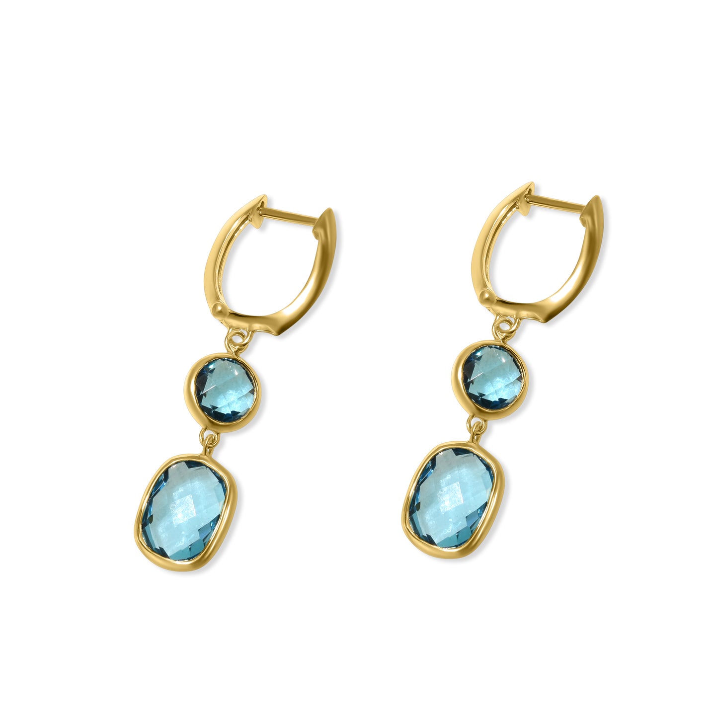 14k Swiss Blue Topaz Bezel Hoop Earring
