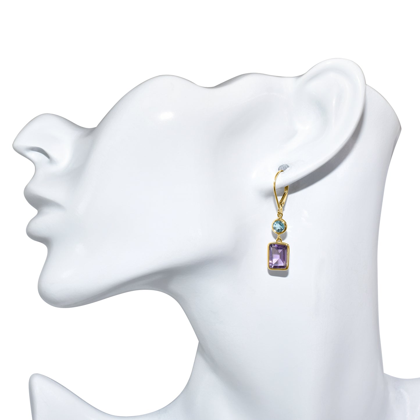 14k Swiss Blue Topaz Amethyst Leverback Earring