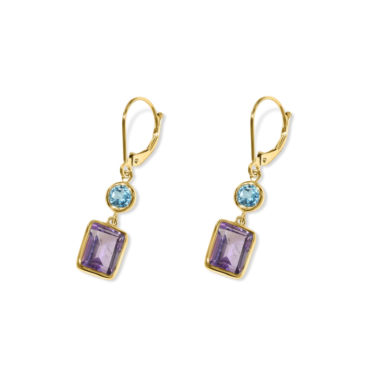14k Swiss Blue Topaz Amethyst Leverback Earring
