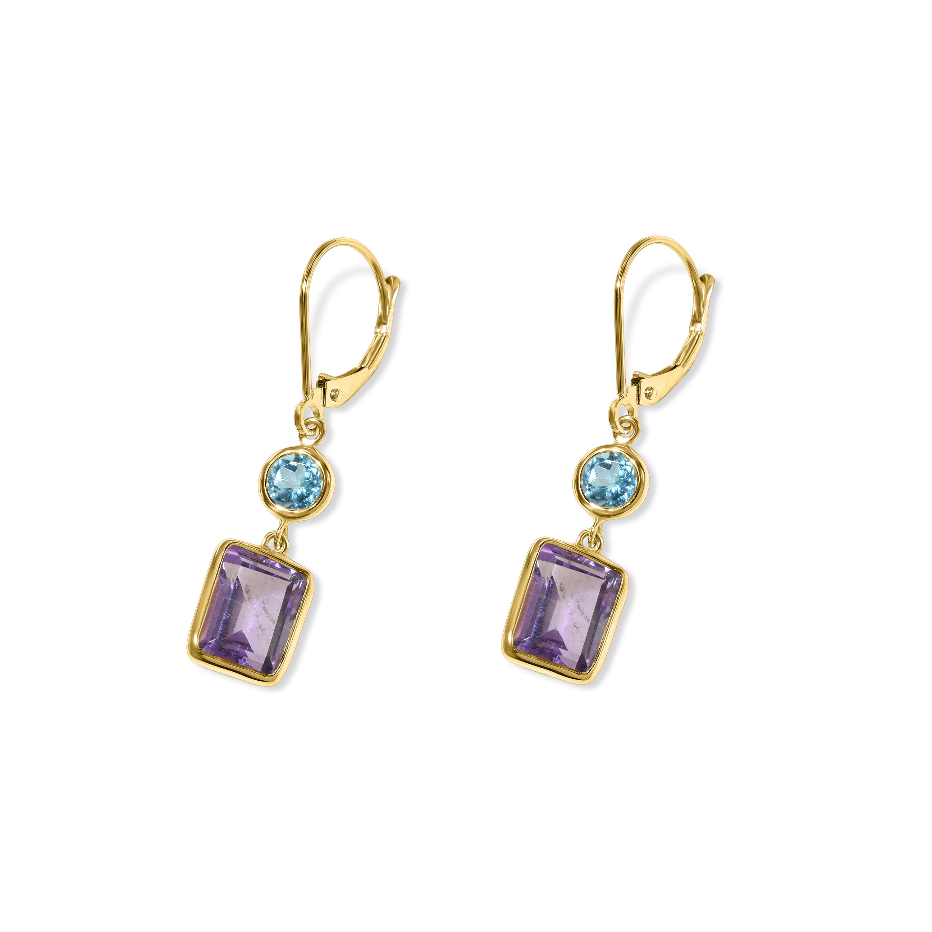 14k Swiss Blue Topaz Amethyst Leverback Earring
