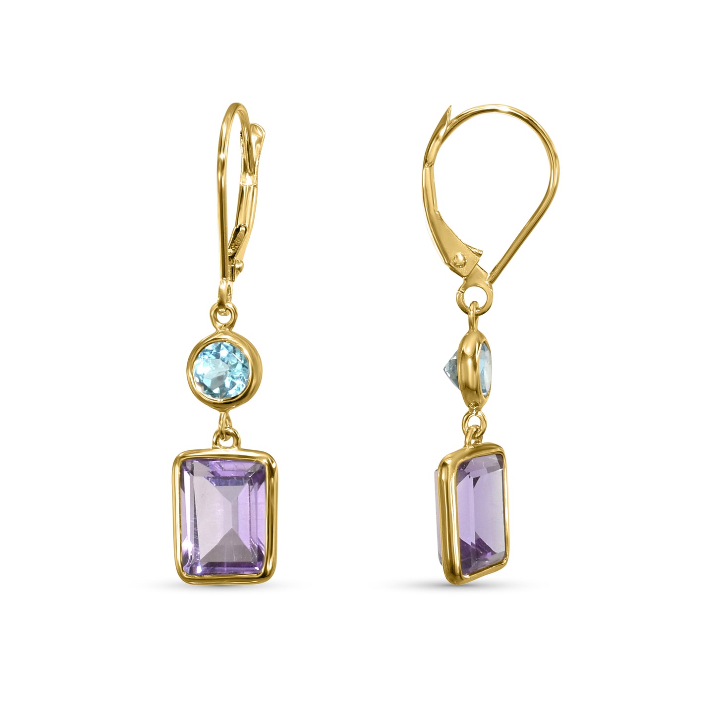 14k Swiss Blue Topaz Amethyst Leverback Earring