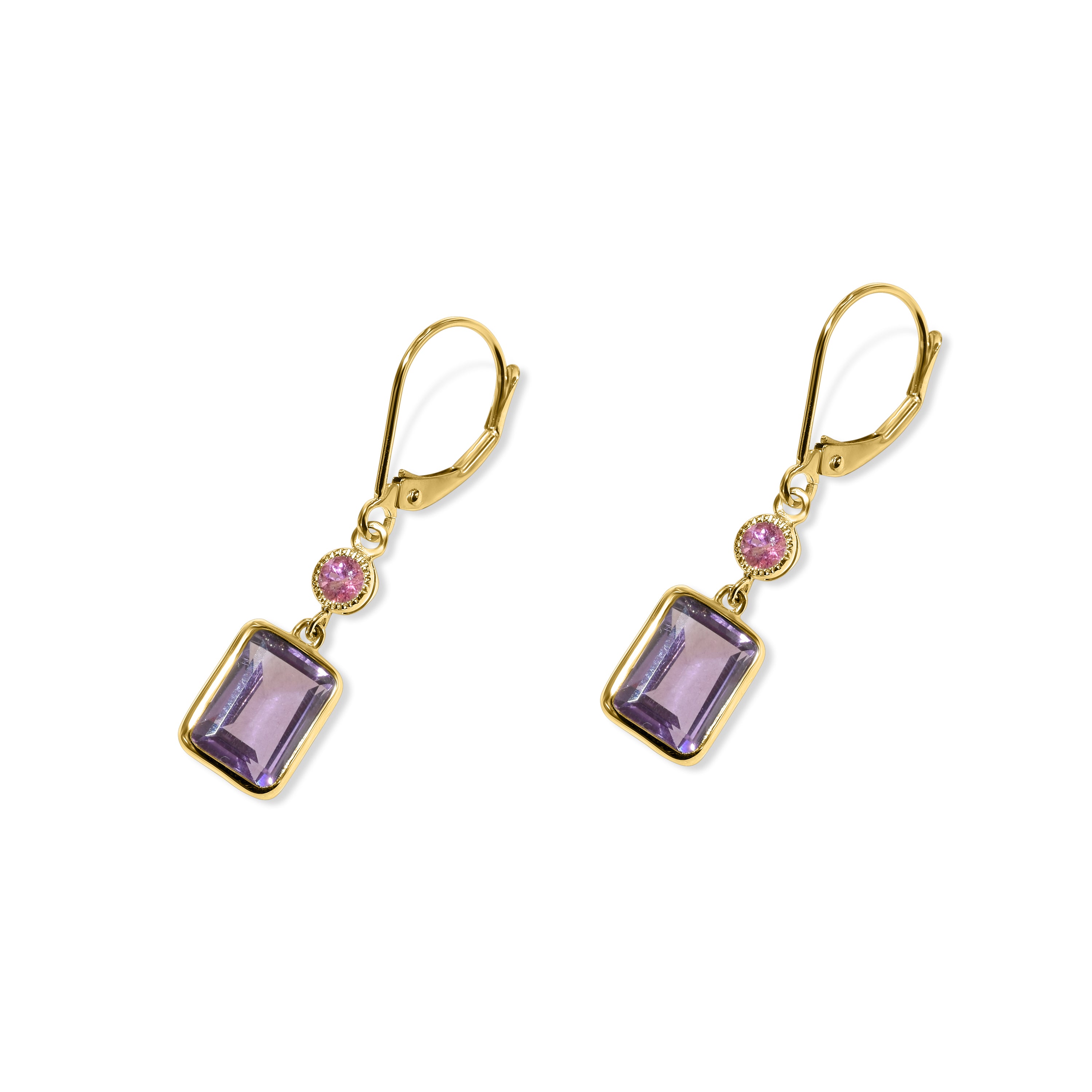 14k Pink Tourmaline Amethyst Leverback Earring
