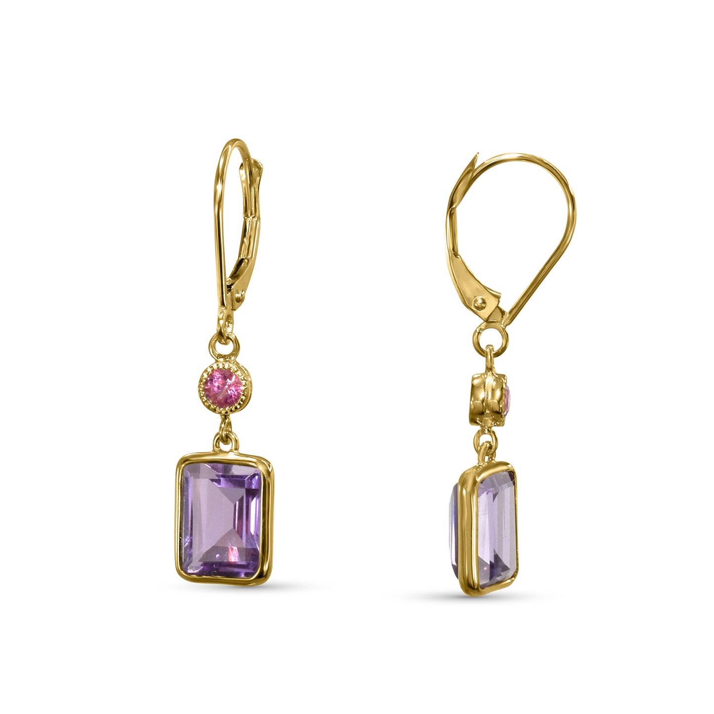 14k Pink Tourmaline Amethyst Leverback Earring