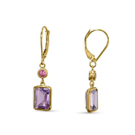 14k Pink Tourmaline Amethyst Leverback Earring
