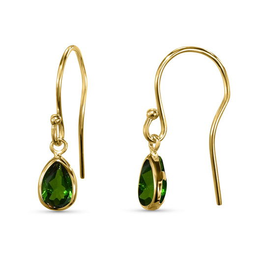 14k Yellow Chrome Diopside Pear Hook Earring
