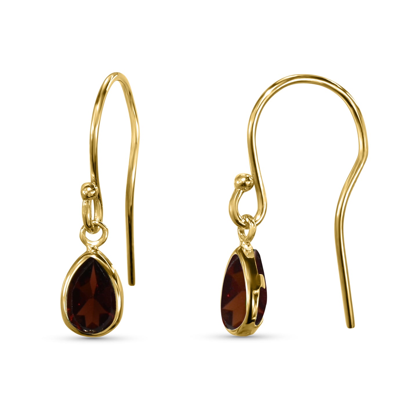 14k Garnet Pear Shape Hook Earring