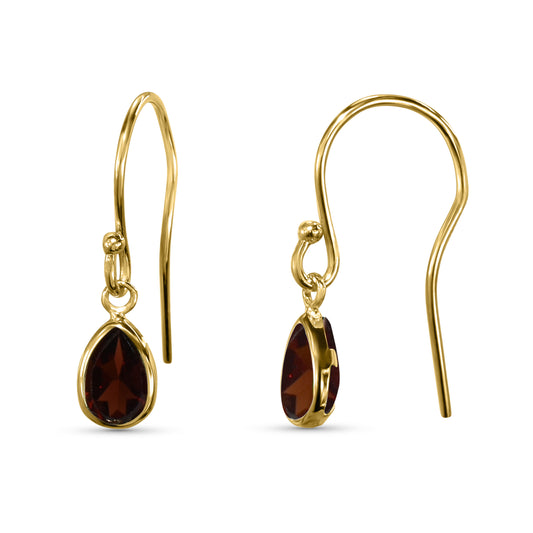 14k Garnet Pear Shape Hook Earring