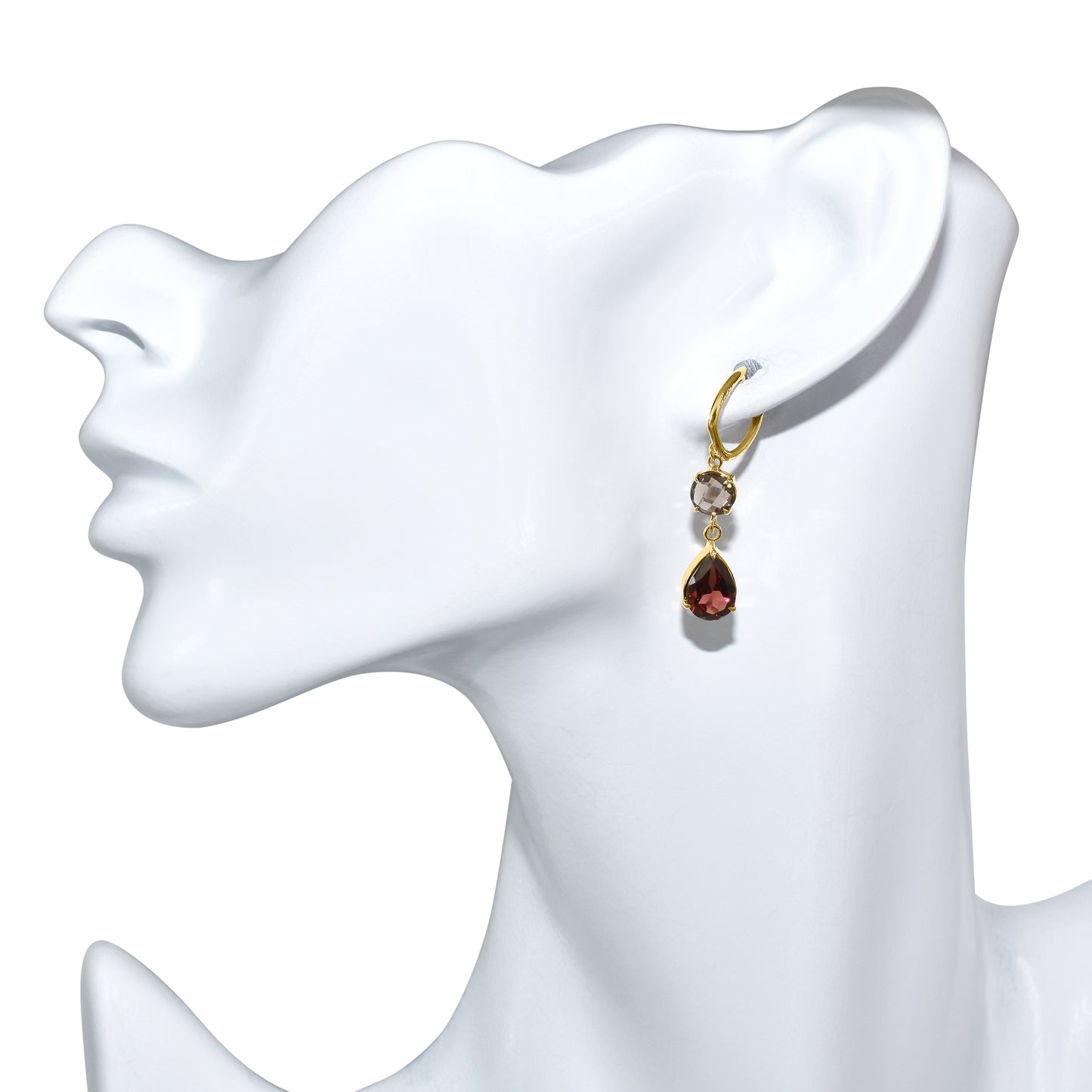 14k Smoky Quartz Garnet Hoop Earring