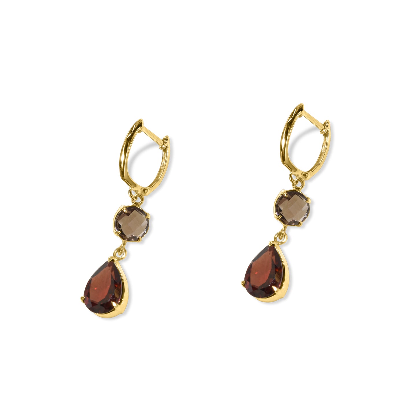 14k Smoky Quartz Garnet Hoop Earring