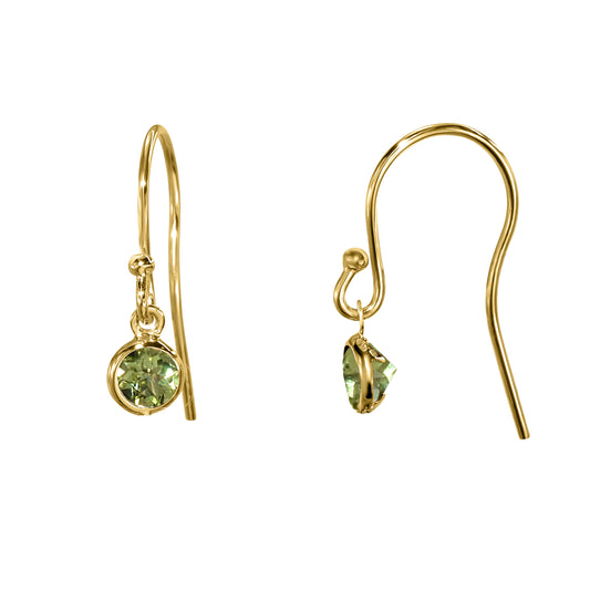14k Yellow Peridot Back Set Bezel Hook Earring