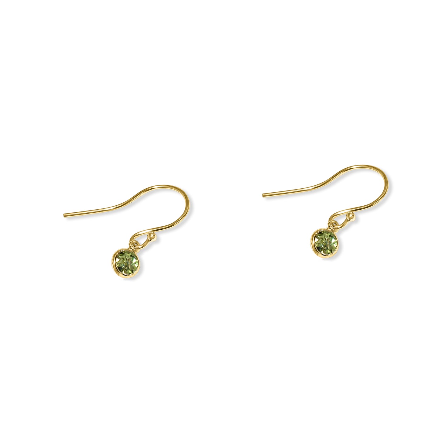 14k Yellow Peridot Back Set Bezel Hook Earring