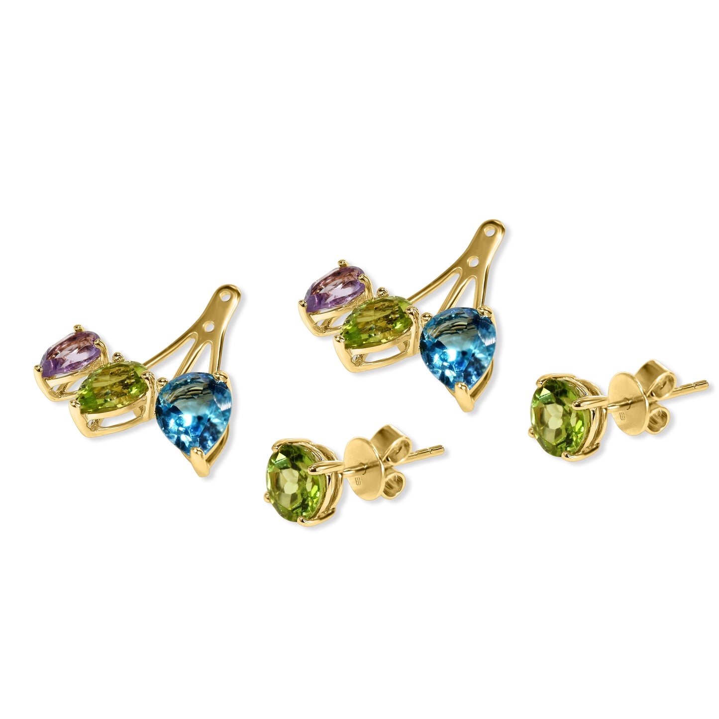 14k Multi Gemstone Front Back Earring