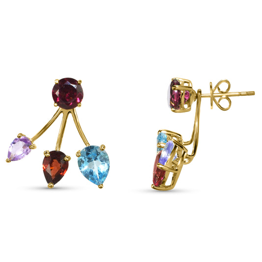 14k Multi Gemstone Front Back Earring