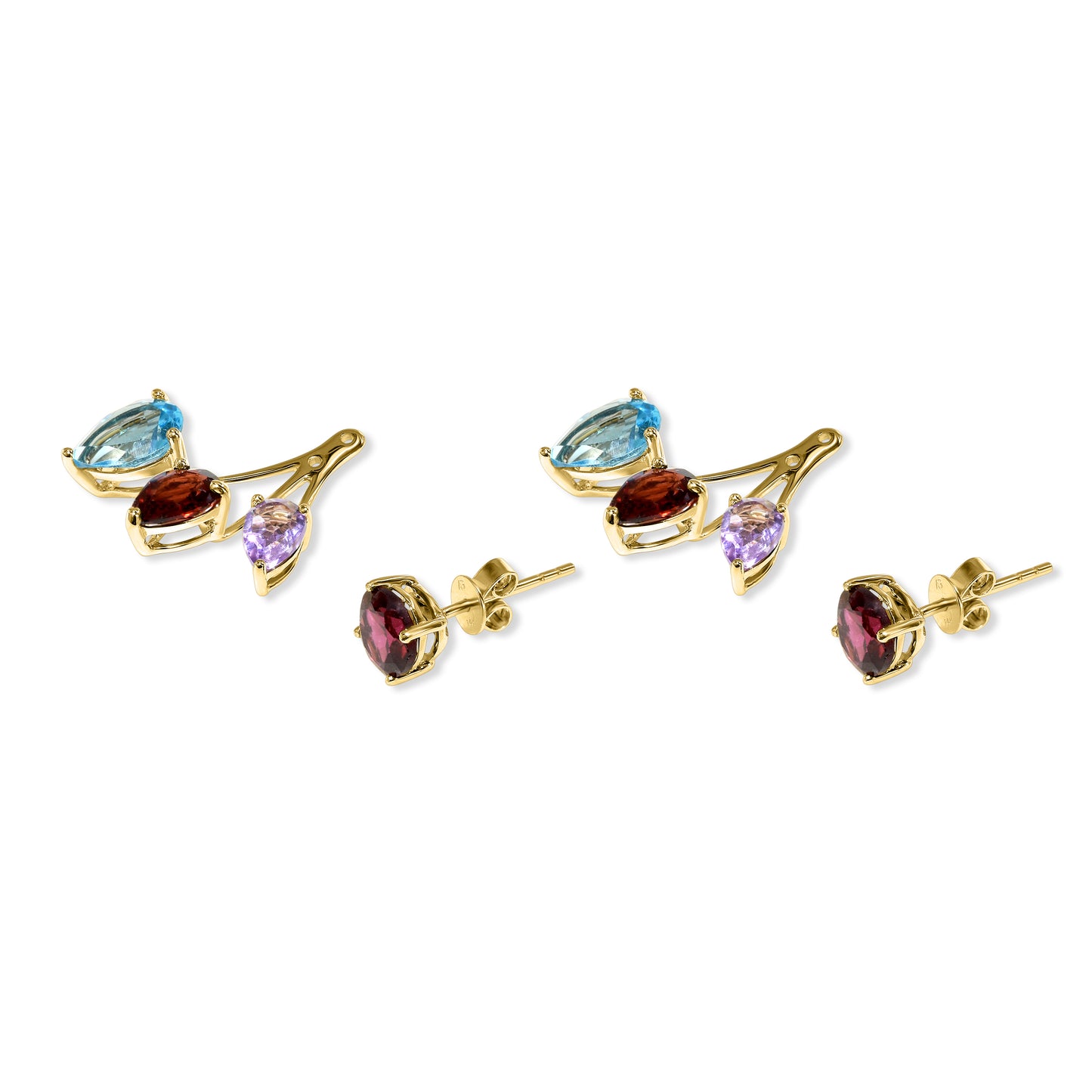 14k Multi Gemstone Front Back Earring