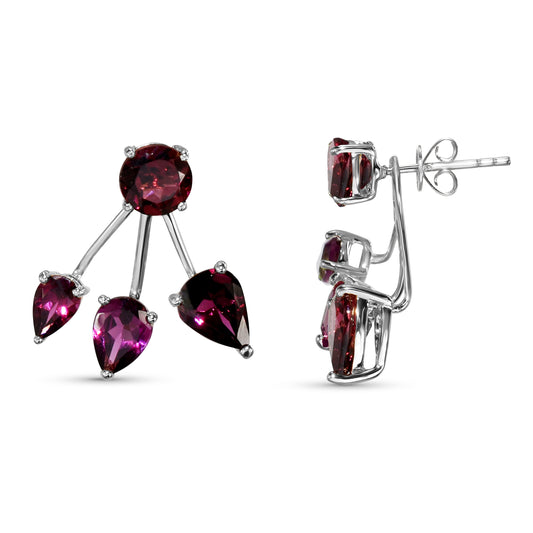 14k White Gold Rhodolite Garnet Front Back Earring
