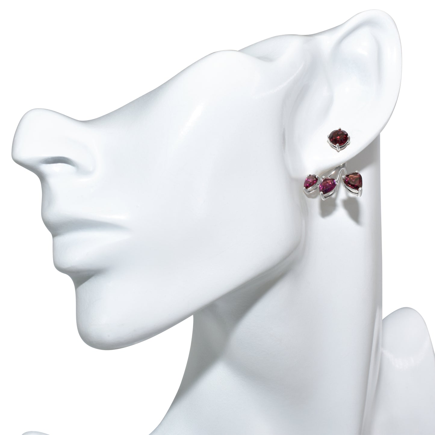 14k White Gold Rhodolite Garnet Front Back Earring