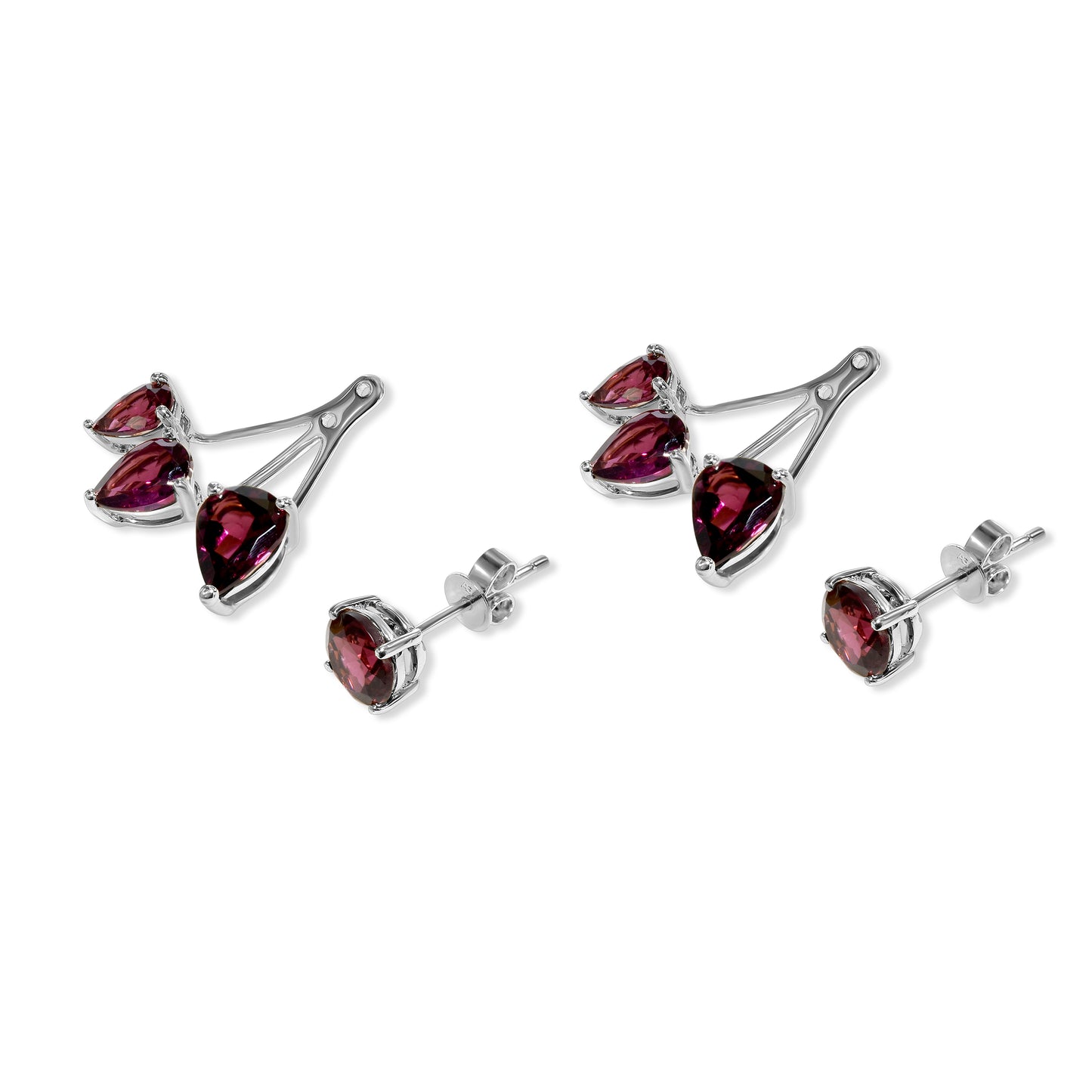14k White Gold Rhodolite Garnet Front Back Earring