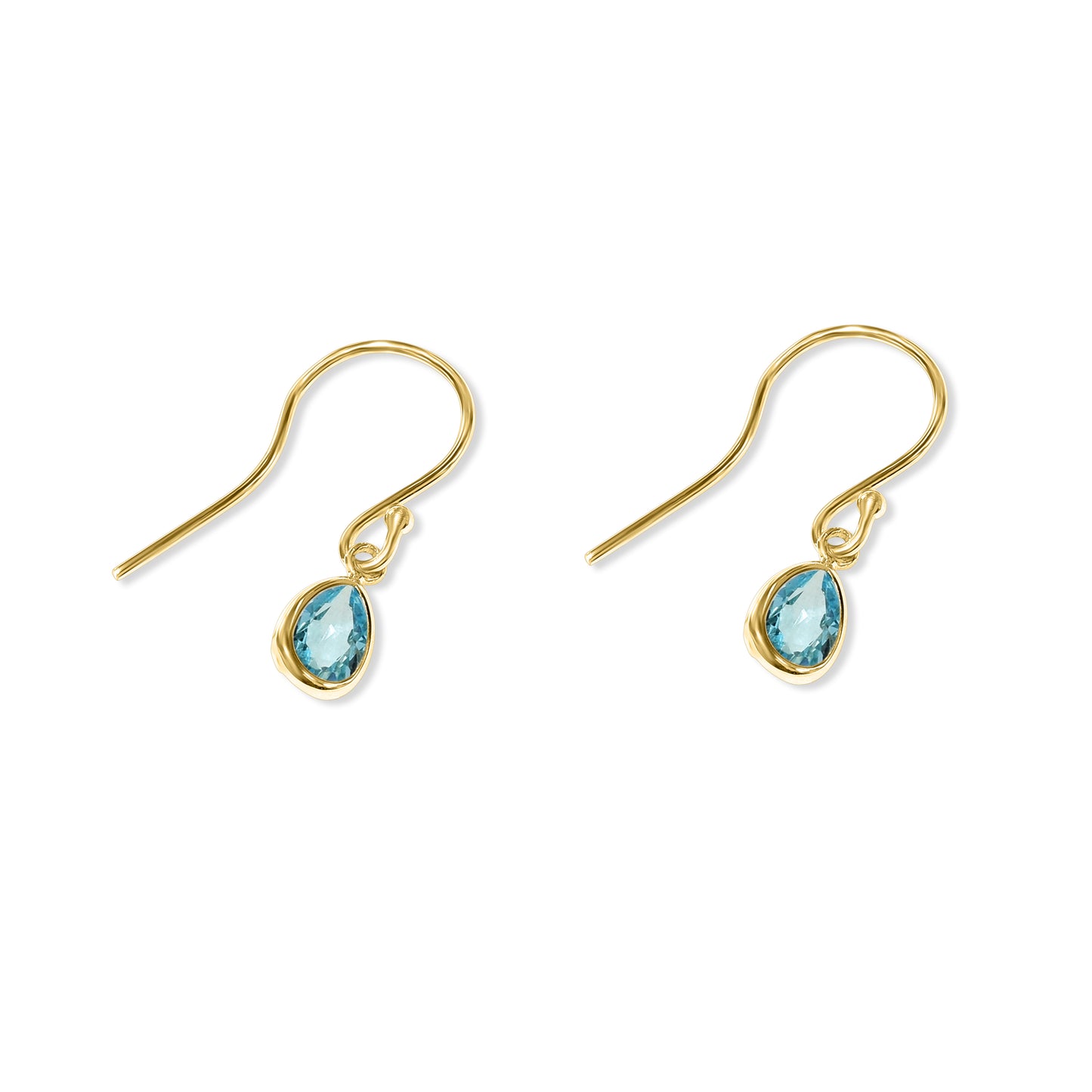14k Swiss Blue Topaz Pear Bezel Set Hook Earring