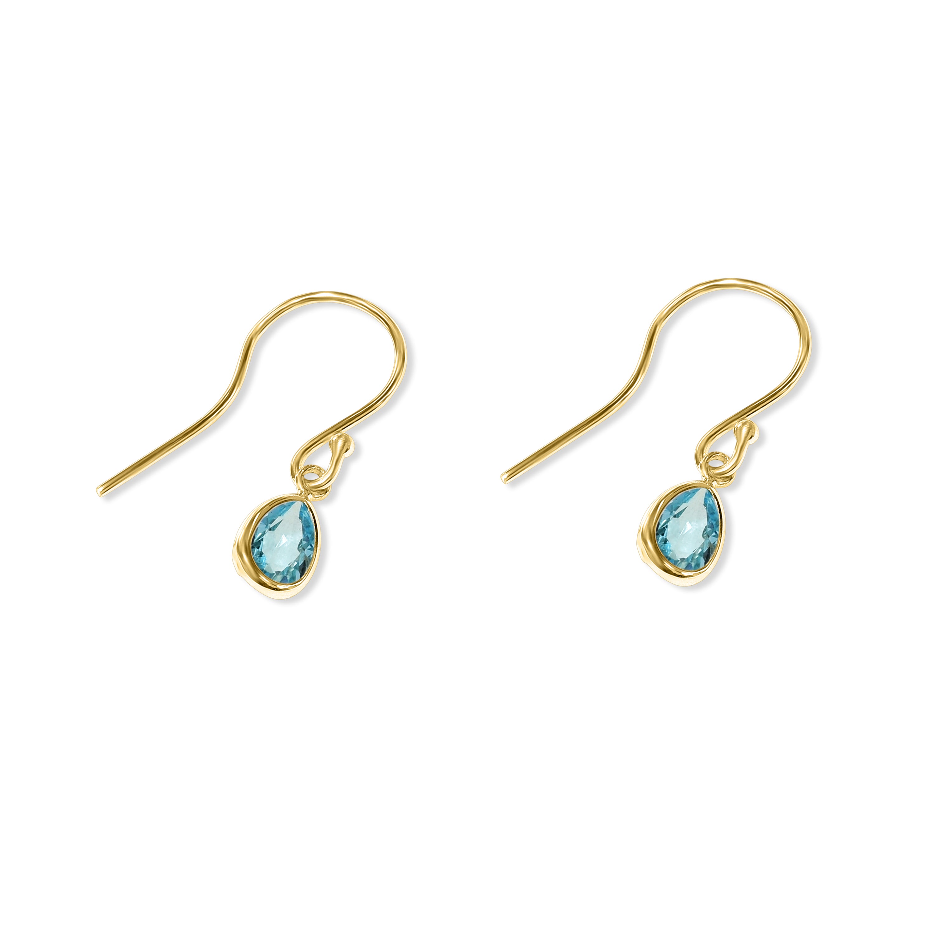 14k Swiss Blue Topaz Pear Bezel Set Hook Earring