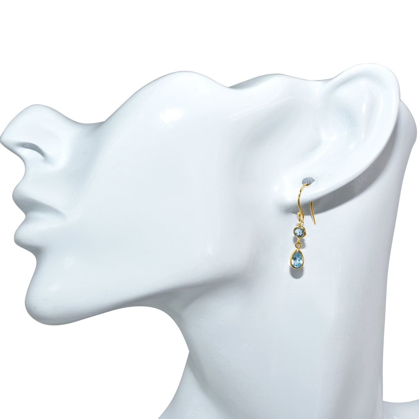 14k Swiss Blue Topaz Bezel Set Dangle Hook Earring