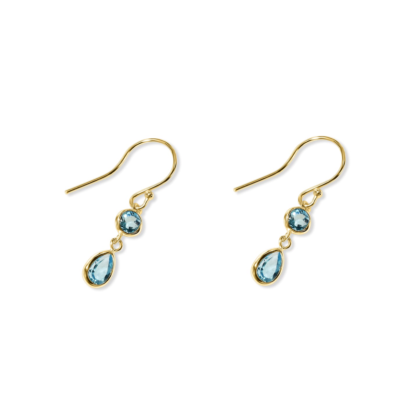 14k Swiss Blue Topaz Bezel Set Dangle Hook Earring