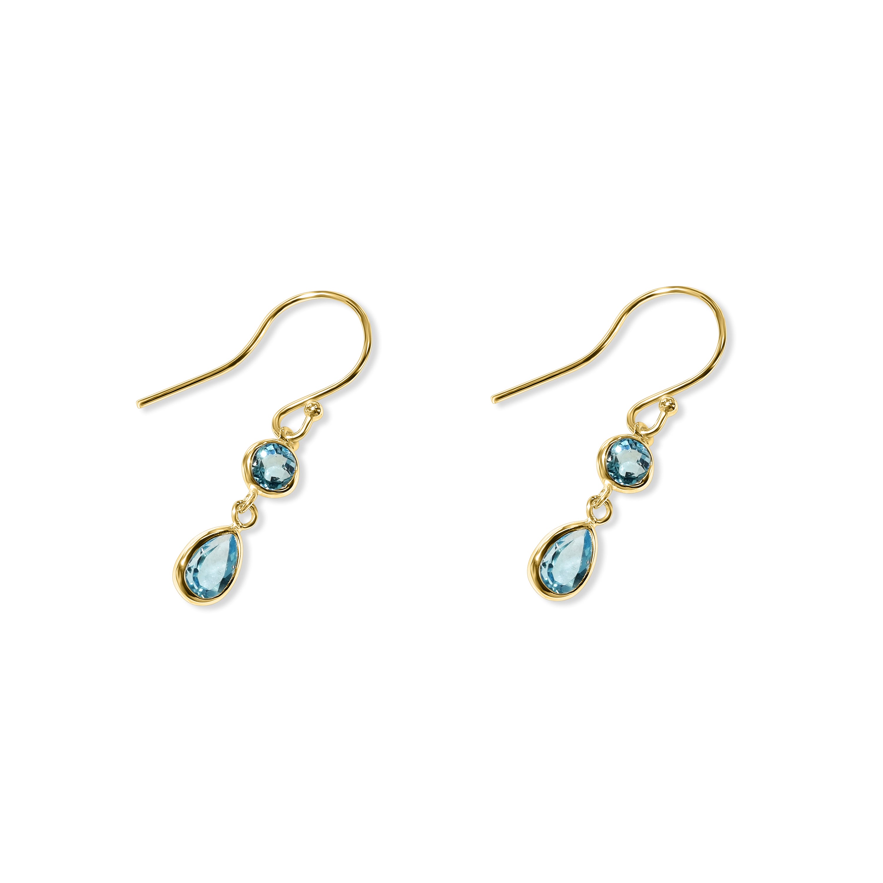 14k Swiss Blue Topaz Bezel Set Dangle Hook Earring