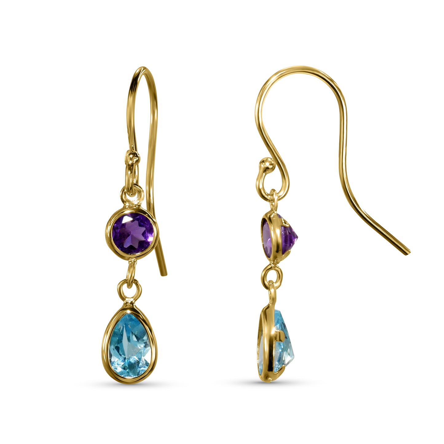14k Amethyst Swiss Blue Topaz Set Dangle Hook Earring