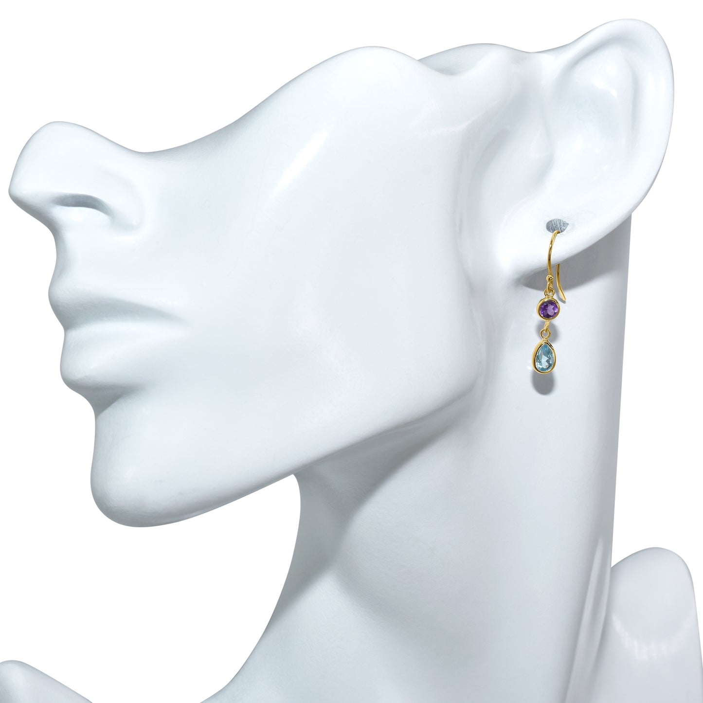 14k Amethyst Swiss Blue Topaz Set Dangle Hook Earring