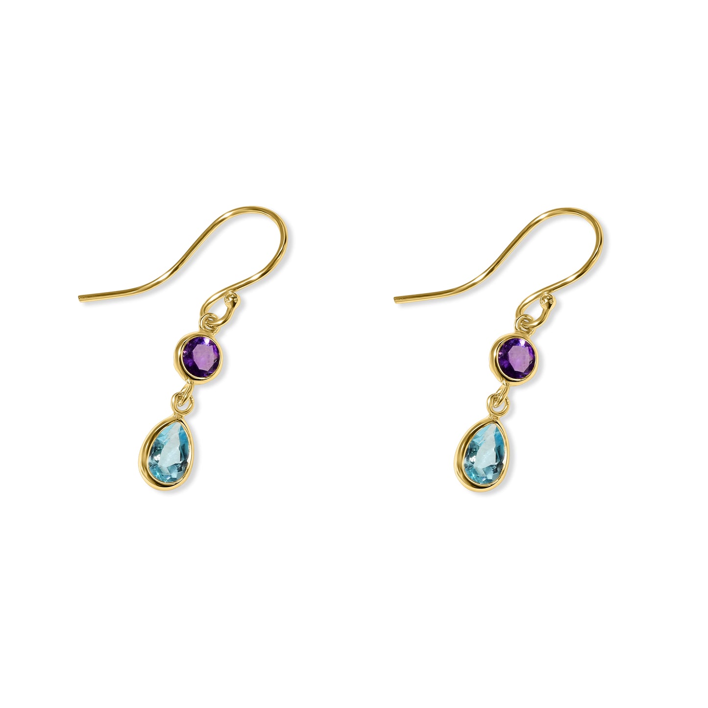14k Amethyst Swiss Blue Topaz Set Dangle Hook Earring