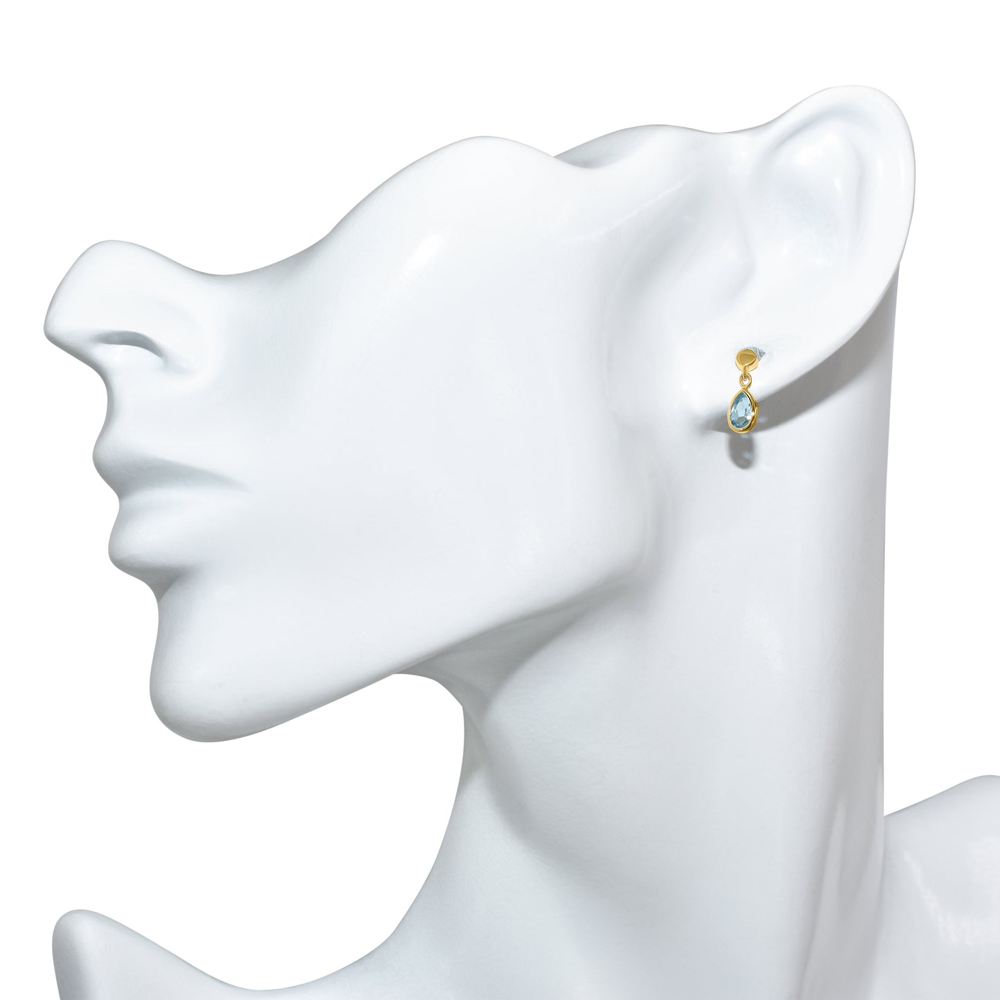 14k Swiss Blue Topaz Bezel Set Pear Post Earring