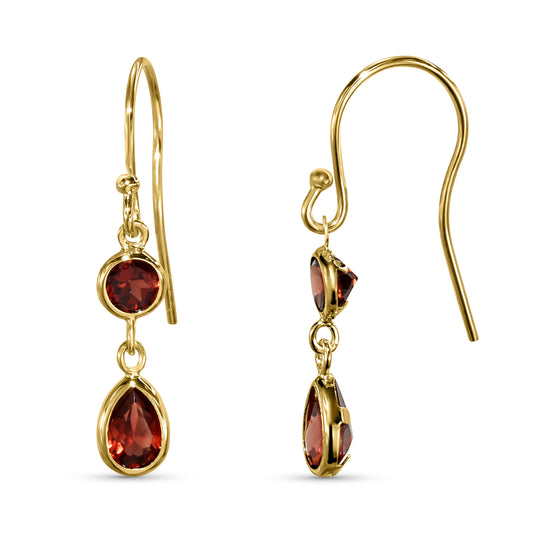 14k Garnet Bezel Set Dangle Hook Earring