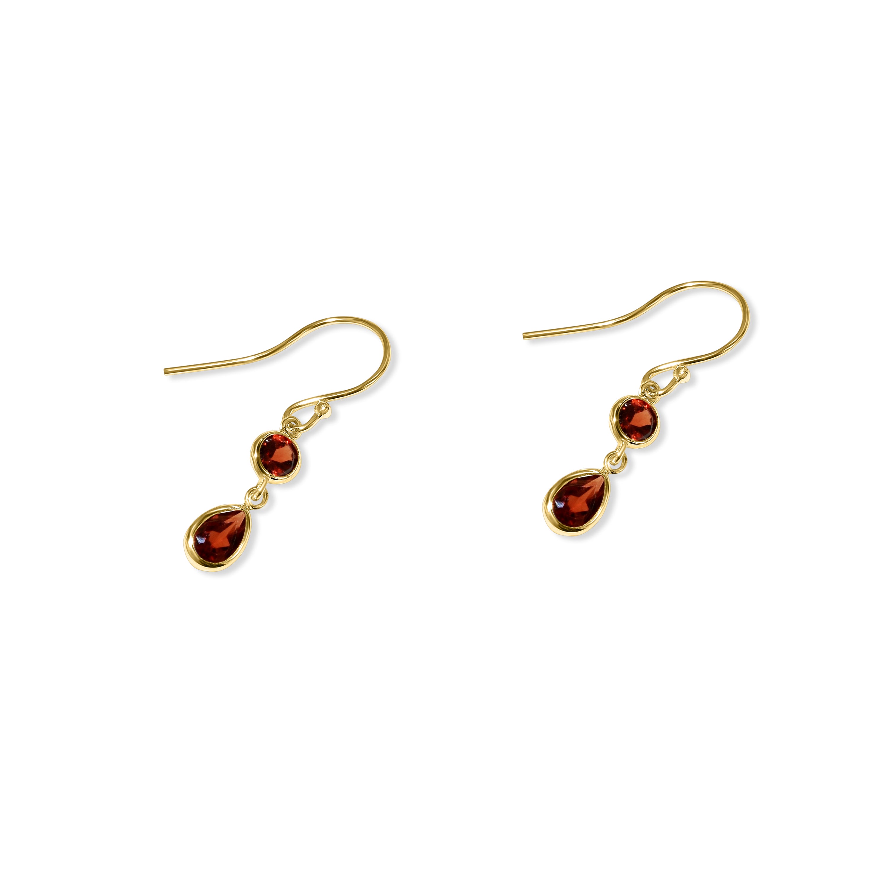 14k Garnet Bezel Set Dangle Hook Earring