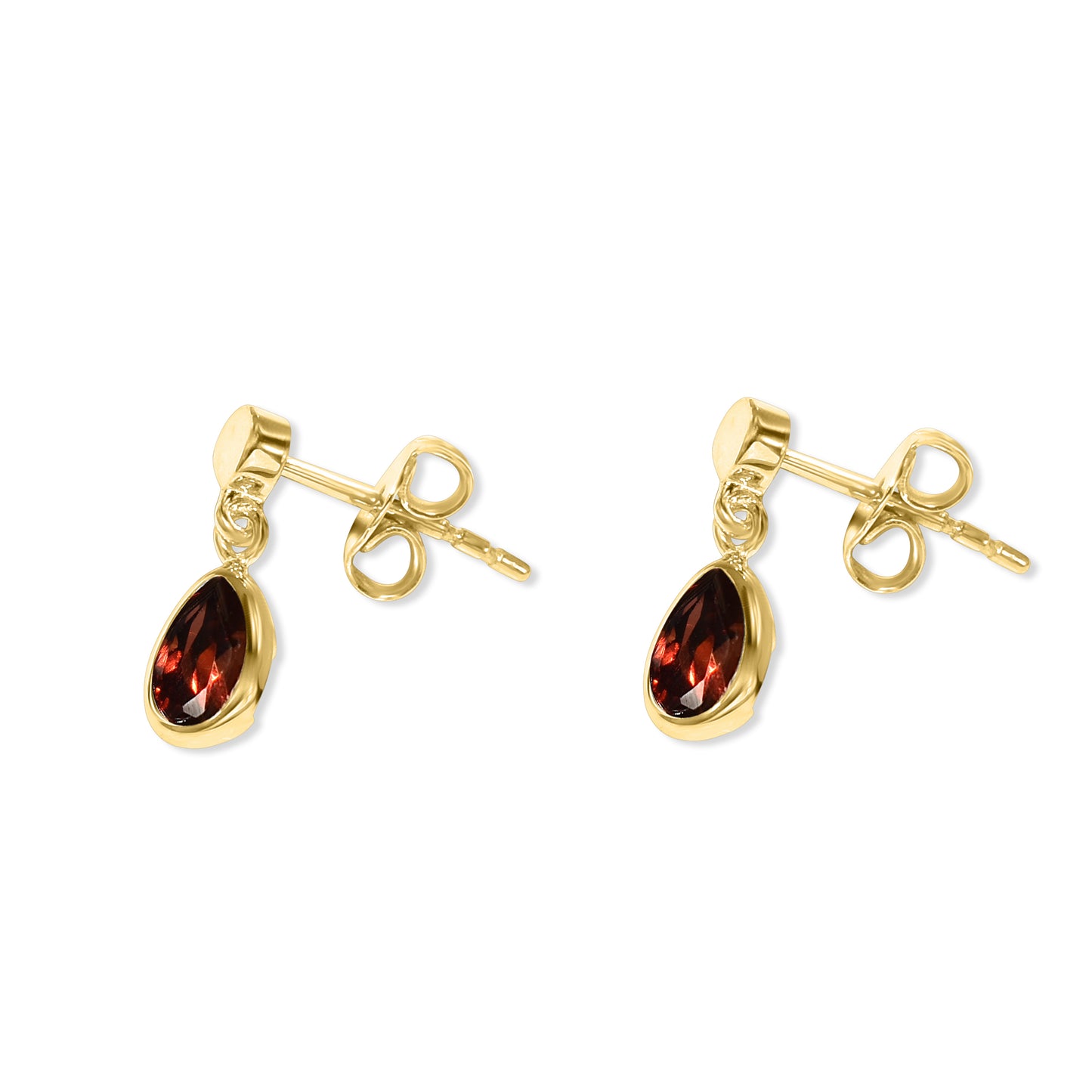 14k Garnet Pear Bezel Set Post Earring