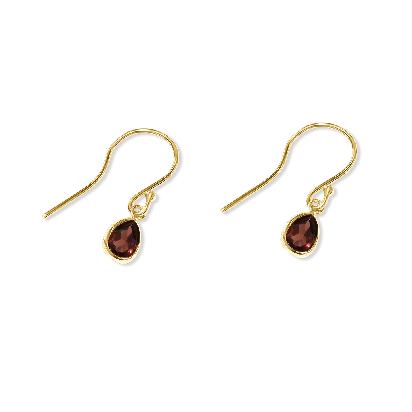 14k Garnet Pear Bezel Set Hook Earring