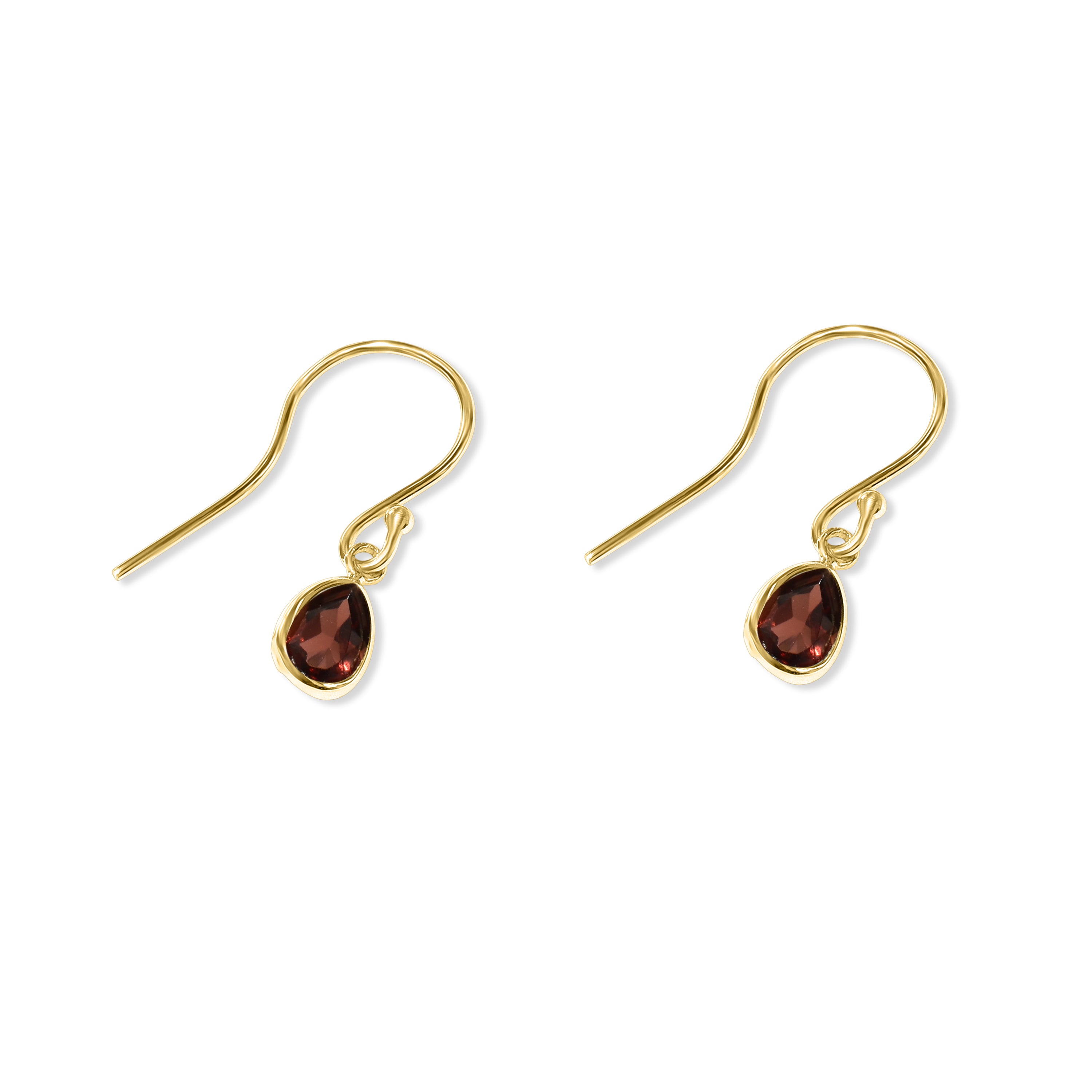 14k Garnet Pear Bezel Set Hook Earring
