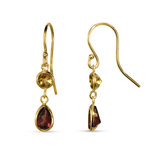 14k Citrine Garnet Bezel Set Hook Earring