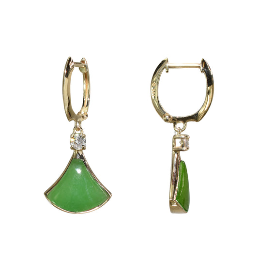 14k Gemstone Diamond Fan Earring